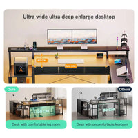 Bureau d'Angle Réversible Noir avec 7 Tiroirs et LED Connectée