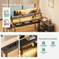 Bureau d'Angle Réversible Noir avec 7 Tiroirs et LED Connectée