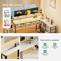 Bureau d'Angle Réversible Noir avec 7 Tiroirs et LED Connectée