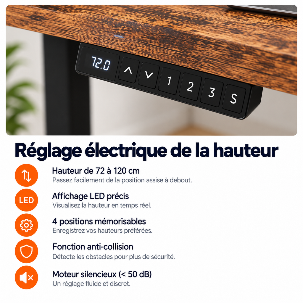 Nolan – Bureau d’Angle Réglable avec Commande Électrique