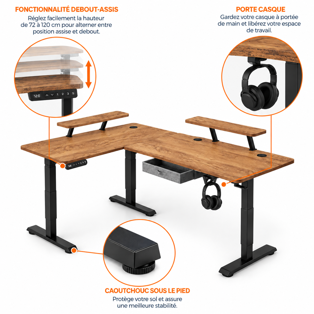 Nolan – Bureau d’Angle Réglable avec Commande Électrique