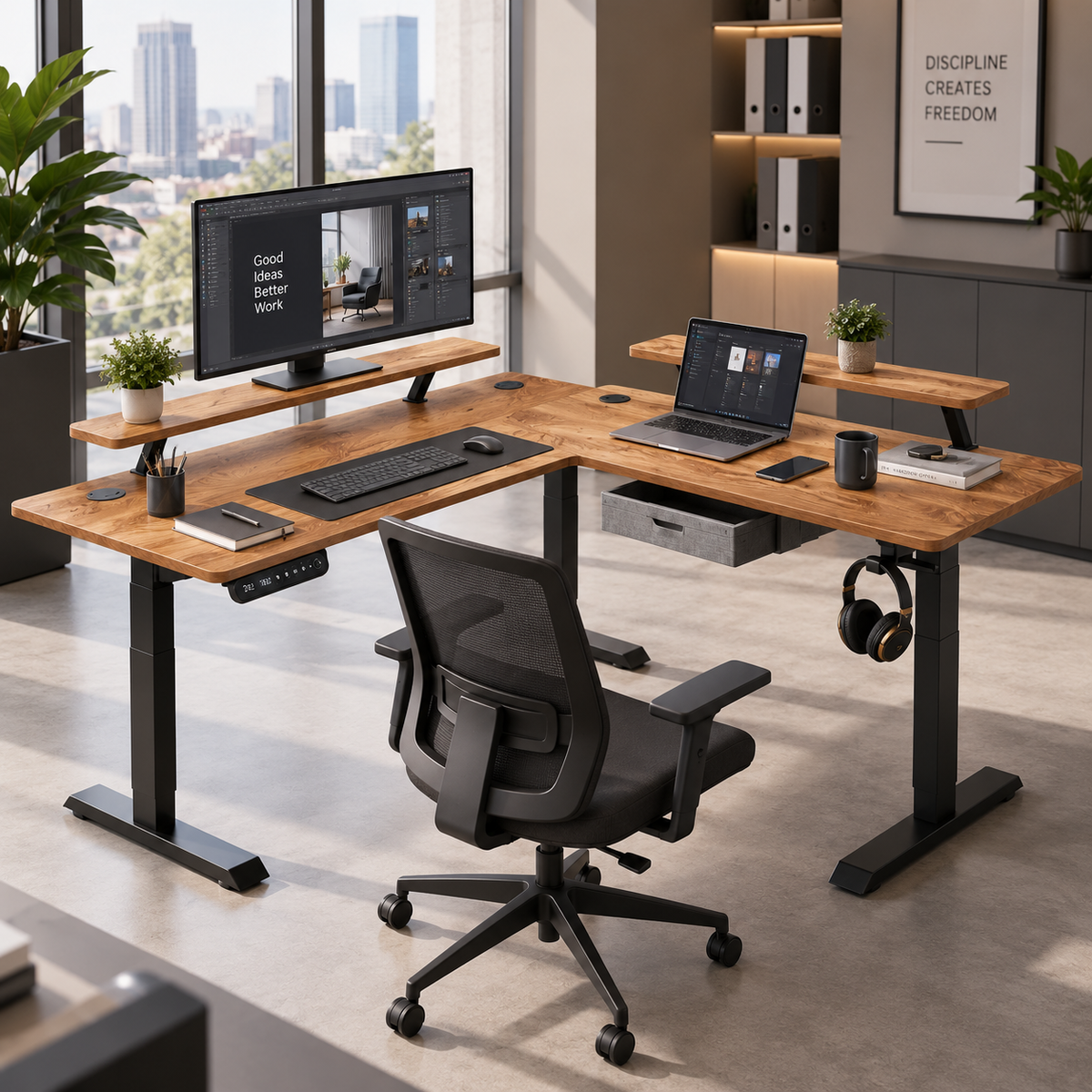Nolan – Bureau d’Angle Réglable avec Commande Électrique