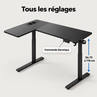 Réglage électrique de la hauteur du bureau d'angle de 73 à 118 cm