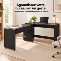 Table mobile du bureau extensible sortie pour agrandir le plan de travail