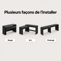 Configurations du bureau extensible 2 en 1 : rangé, en L ou prolongé