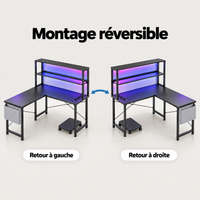 Montage réversible du bureau gaming d'angle avec retour à gauche ou à droite