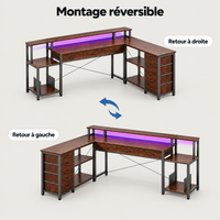 Montage réversible du bureau gaming d'angle 200 cm avec retour à droite ou à gauche