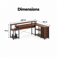 Dimensions du bureau gaming d'angle : 200 x 146 cm, hauteur 91 cm