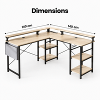 Dimensions du bureau d'angle gaming beige : 140 x 140 cm