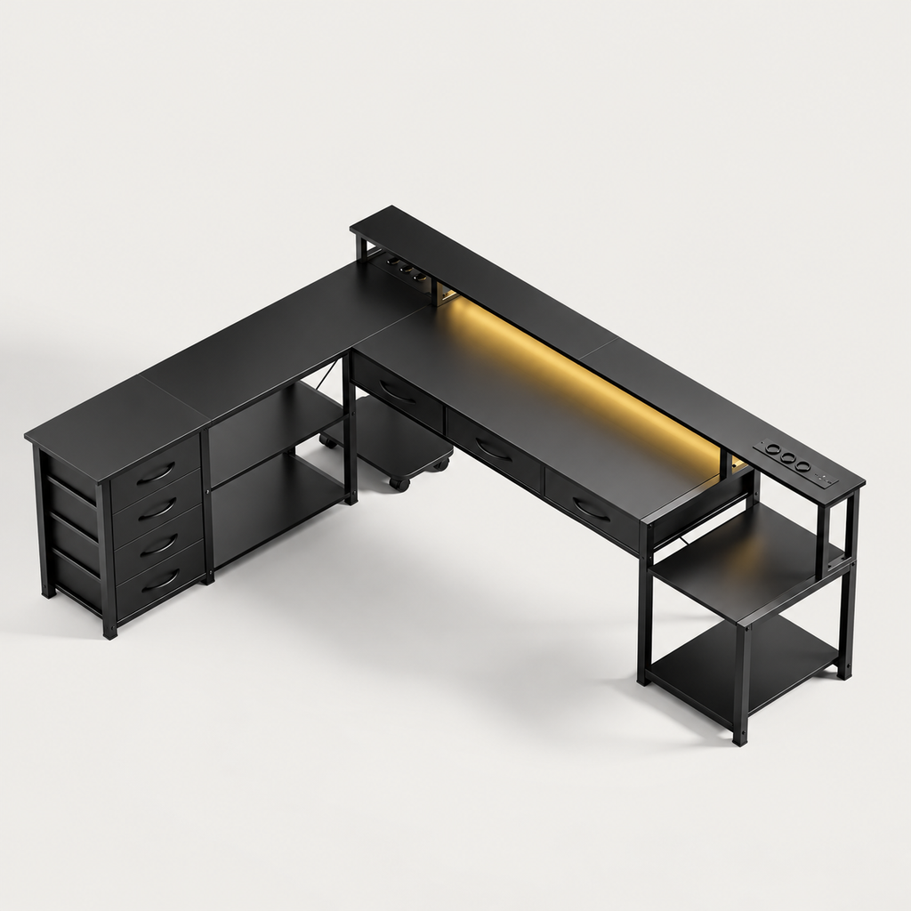 Bureau d'angle en L 200 cm coloris noir