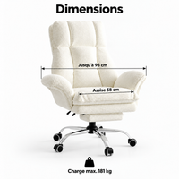 Dimensions du fauteuil : assise 58 cm, jusqu'à 98 cm de large, charge max. 181 kg