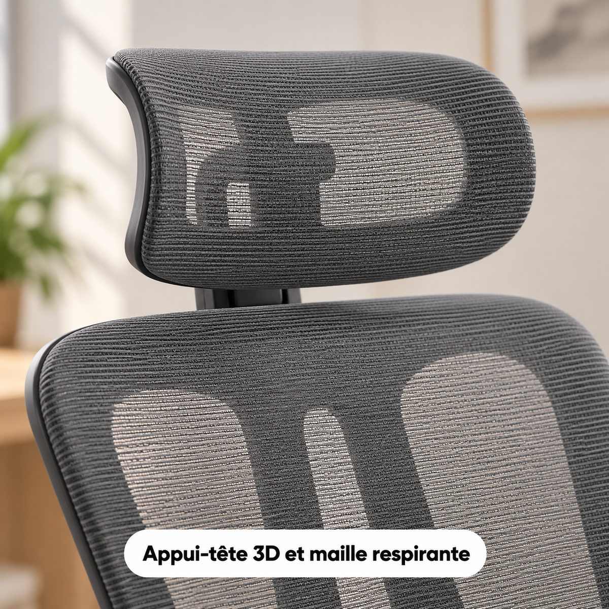 Gros plan sur l'appui-tête 3D et la maille respirante