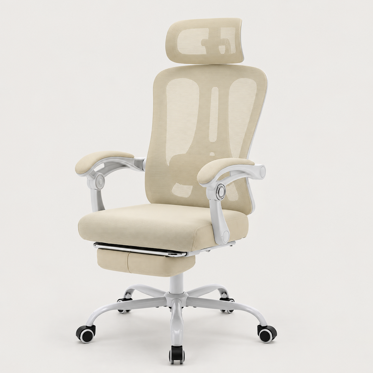Chaise de bureau en maille inclinable avec repose-pieds coloris beige