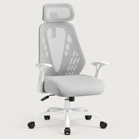 Chaise de bureau ergonomique en maille à bascule grise avec appui-tête