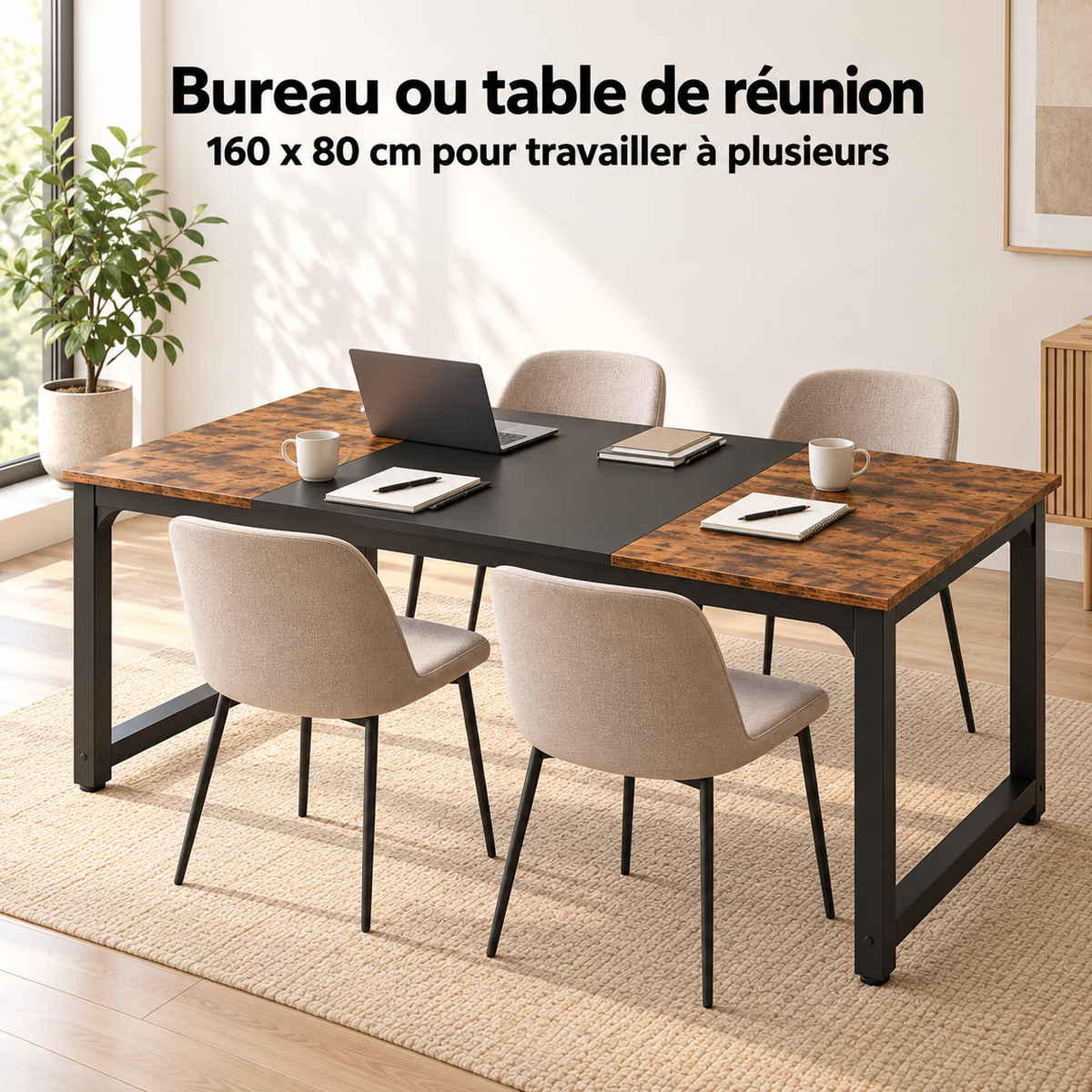 Grand bureau 160 x 80 cm utilisé comme table de réunion