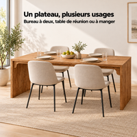 Bureau double 180 cm décor bois utilisé comme table à manger