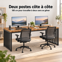 Bureau double 180 cm avec deux postes de travail côte à côte