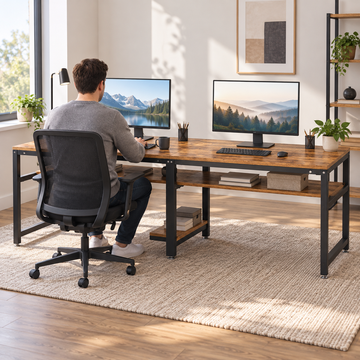 Homme travaillant au bureau double 200 cm