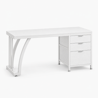 Bureau 150 cm style industriel avec caisson 3 tiroirs coloris blanc