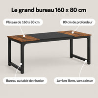 Points forts du grand bureau 160 x 80 cm : plateau profond, panneau à faibles émissions, usages bureau ou table