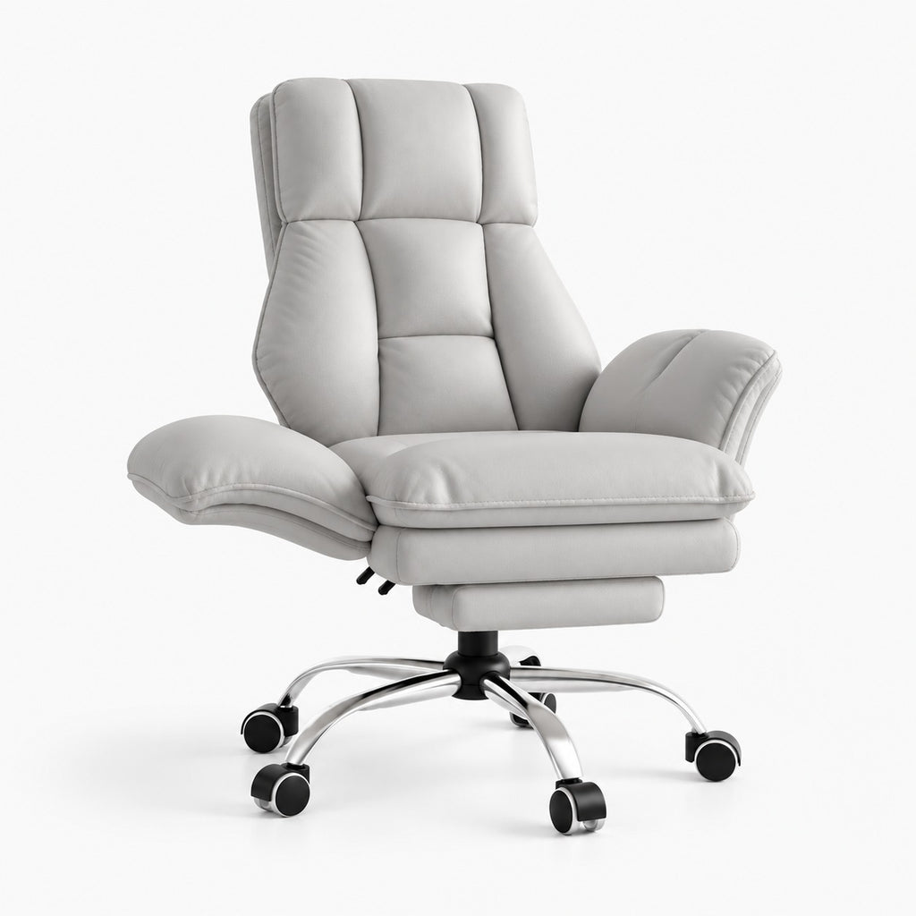 Chaise de bureau large inclinable avec repose-pieds coloris gris similicuir