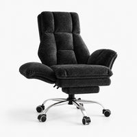 Chaise de bureau large inclinable avec repose-pieds coloris noir chenille brillante