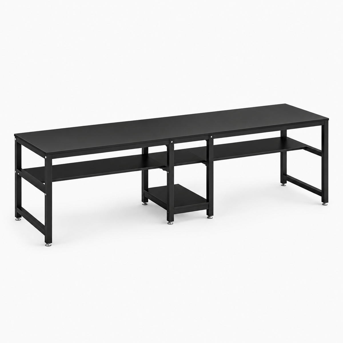 Bureau double 200 cm avec étagères intégrées coloris noir