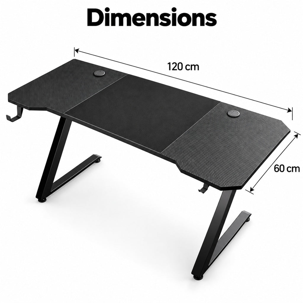 Dimensions du bureau gaming : 120 x 60 cm