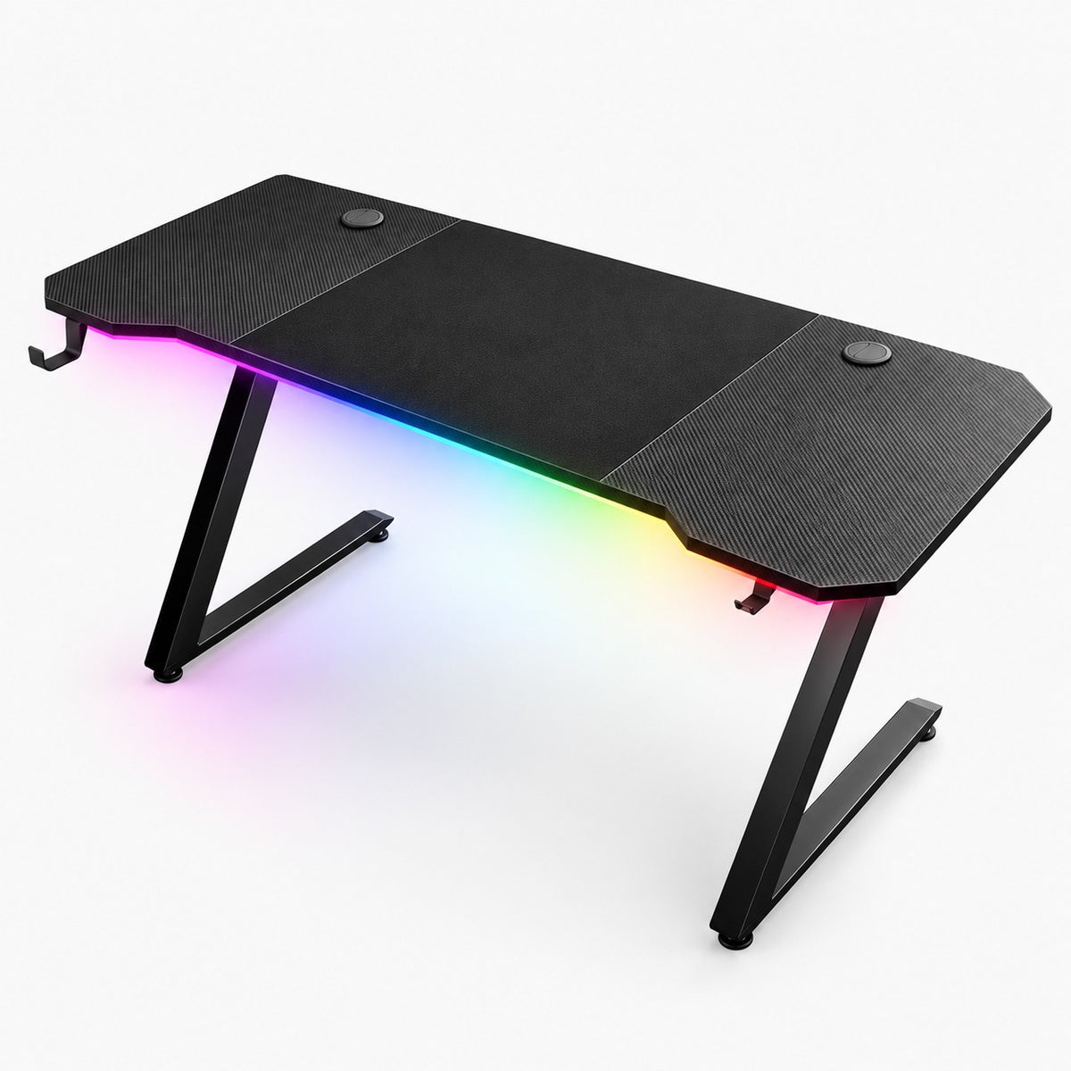 Bureau gaming 120 x 60 cm effet carbone avec pieds en Z coloris avec led