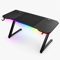Bureau gaming 120 x 60 cm effet carbone avec pieds en Z coloris avec led