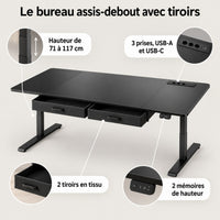Bureau assis-debout Lina noir – points forts