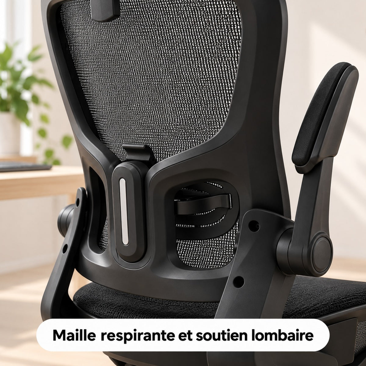 Gros plan sur la maille respirante et le soutien lombaire