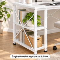 Gros plan sur l'étagère réversible du bureau blanc