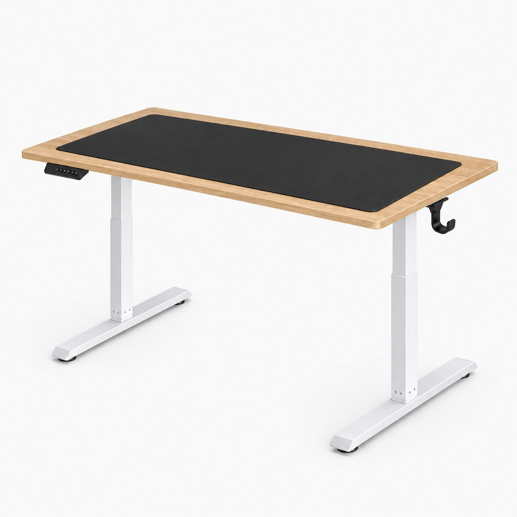 Bureau assis-debout électrique avec prise USB et crochet coloris marron et noir