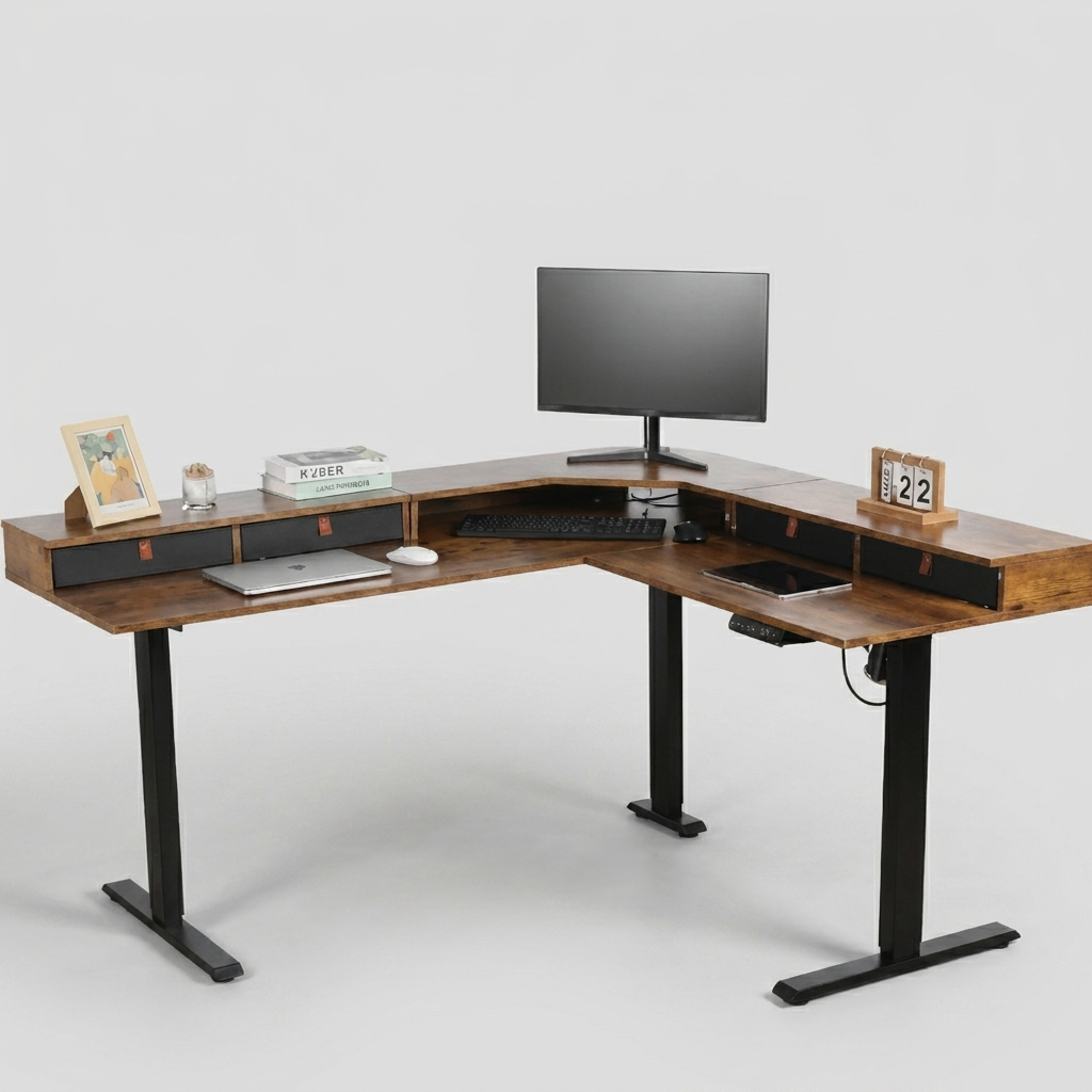 Léo – Bureau d'Angle Électrique avec Rangements
