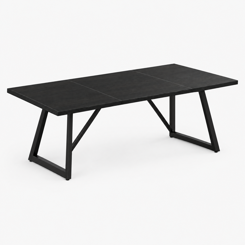Bureau de direction 180 cm noir avec pieds en métal, vue de trois quarts