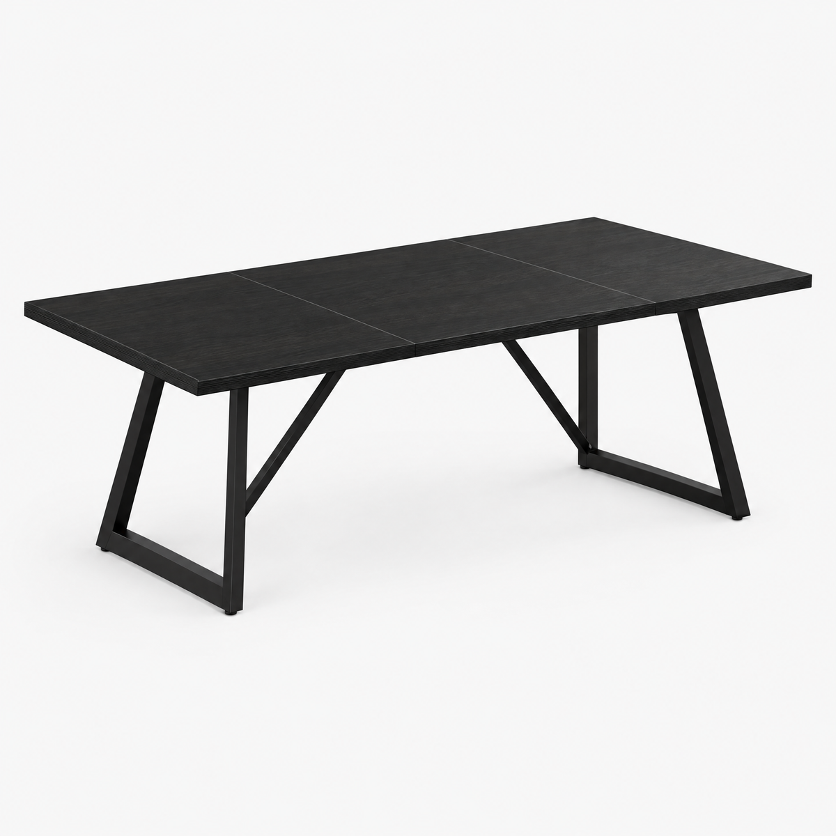 Bureau de direction 180 cm noir avec pieds en métal, vue de trois quarts