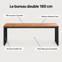 Avantages du bureau double 180 cm : deux postes de travail, structure en métal, plateau résistant